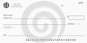 Bank check template. Checkbook page background