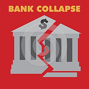 Bank collapse illustration, building with a crackle