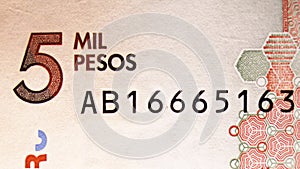 Bank of Colombia. National currency. Fragment: Face value and serial number