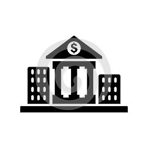 Bank, courthouse, black color finance building icon