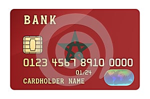 Bank credit card featuring Moroccan flag. National banking system in Morocco concept. 3D rendering