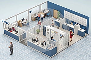 Bank 3D isometric concept in outline design photo