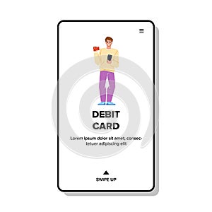 Bank Debit Card Holding Man For Payment Vector