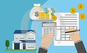 Bank employees calculate housing loan transactions.