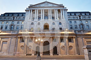 Bank of England facade in London in the evening