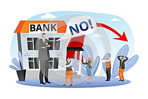 Bank financial crisis, economic fall vector illustration. No finance for loans and credits, business bancrupcy. Concept