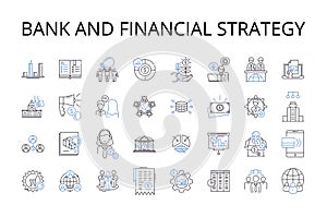 Bank and financial strategy line icons collection. Financial institution, Investment plan, Asset management, Credit