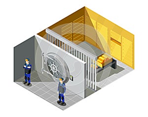 Bank Gold Vault Isometric Composition