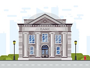 Bank or government building, architecture with columns. Classical public building facade or exterior