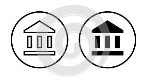 Bank icon on circle line. Money building sign symbol