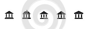 Bank icon set. University black  symbol group. Building with columns silhouette collection.