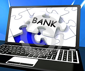 Bank Laptop Shows Internet Finance Www Or Electronic Banking