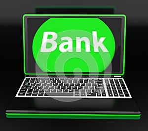 Bank On Laptop Shows Internet Www Or Electronic Banking