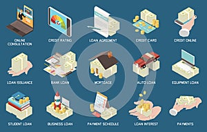 Bank Loan Credit Isometric Icons