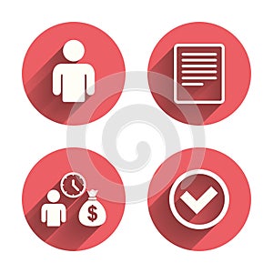 Bank loans icons. Fill document and get money