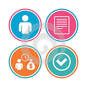 Bank loans icons. Fill document and get money.