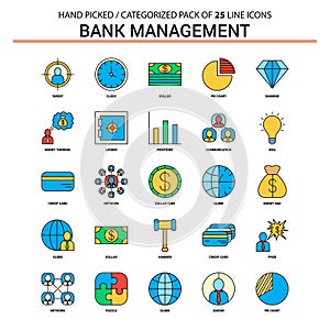 Bank Management Flat Line Icon Set - Business Concept Icons Design