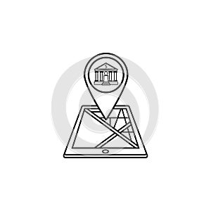 Bank map pointer line icon, mobile gps navigation
