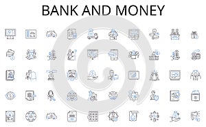 Bank and money line icons collection. Submerged, Exploration, Oceanography, Pressure, Abyss, Scuba, Wetsuit vector and