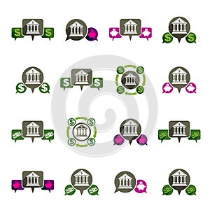 Bank and money theme vector unusual icons set, financial theme v