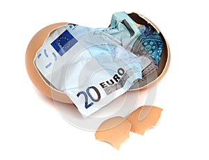 Bank note of 20 euro in eggshell