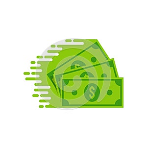 Bank note Dollar bill flying from sender to receiver. Money vector icon. photo