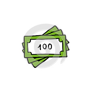 Bank note doodle icon, vector illustration
