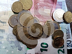Bank notes and coins of the Euro valuta photo