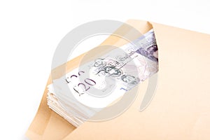 British pound bank notes in envelope