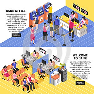 Bank Office Horizontal Isometric Banners