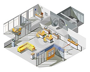 Bank Office Interior Isometric Composition