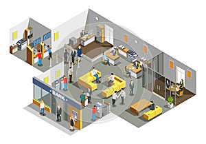 Bank Office Interior Isometric Composition