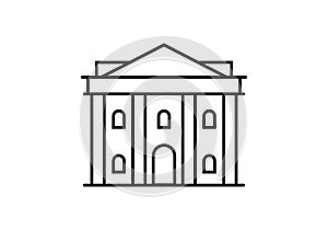 Bank outline icon. Classic building exterior with pillars or columns. Government, courthouse, museum or theater symbol. Vector