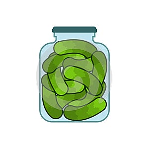 Bank pickled cucumbers. Preserved vegetables. Vector illustration