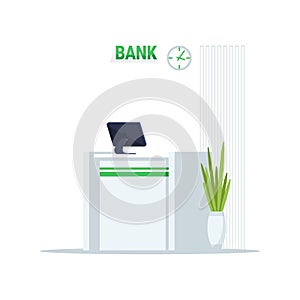 Bank reception counter semi flat RGB color vector illustration