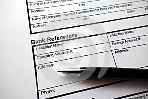 Bank references heading on business credit application form