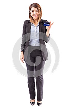 Bank representative with a credit card
