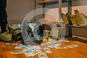 Bank robbery, bags full of money and gold photo