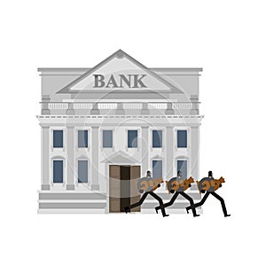 Bank robbery. Robber and bag of money. burglar in mask. plunderer Vector illustration