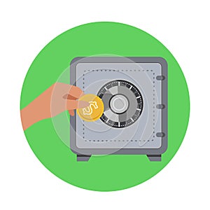 Bank safe box. Security cash savings and money protection concept. Vector flat illustration