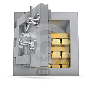 Bank safe with gold bars