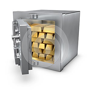 Bank safe with gold bars