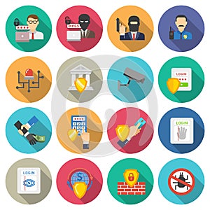 Bank security flat icons set