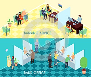 Bank Service Isometric Banners