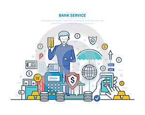 Bank service. Remote service, clients service, transactions with money transfers.