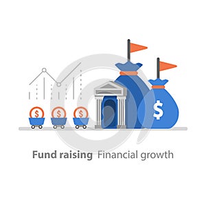 Bank services, fund raising, revenue increase, productivity graph, interest rate, pension savings account, return on investment