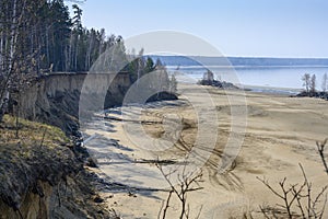 The bank of the Siberian river Ob in early spring