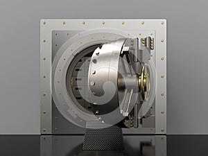 Bank storage vault safe door made of steel, open