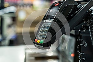 Bank terminal for payment purchases in store by credit cards