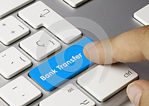 Bank Transfer - Inscription on Blue Keyboard Key